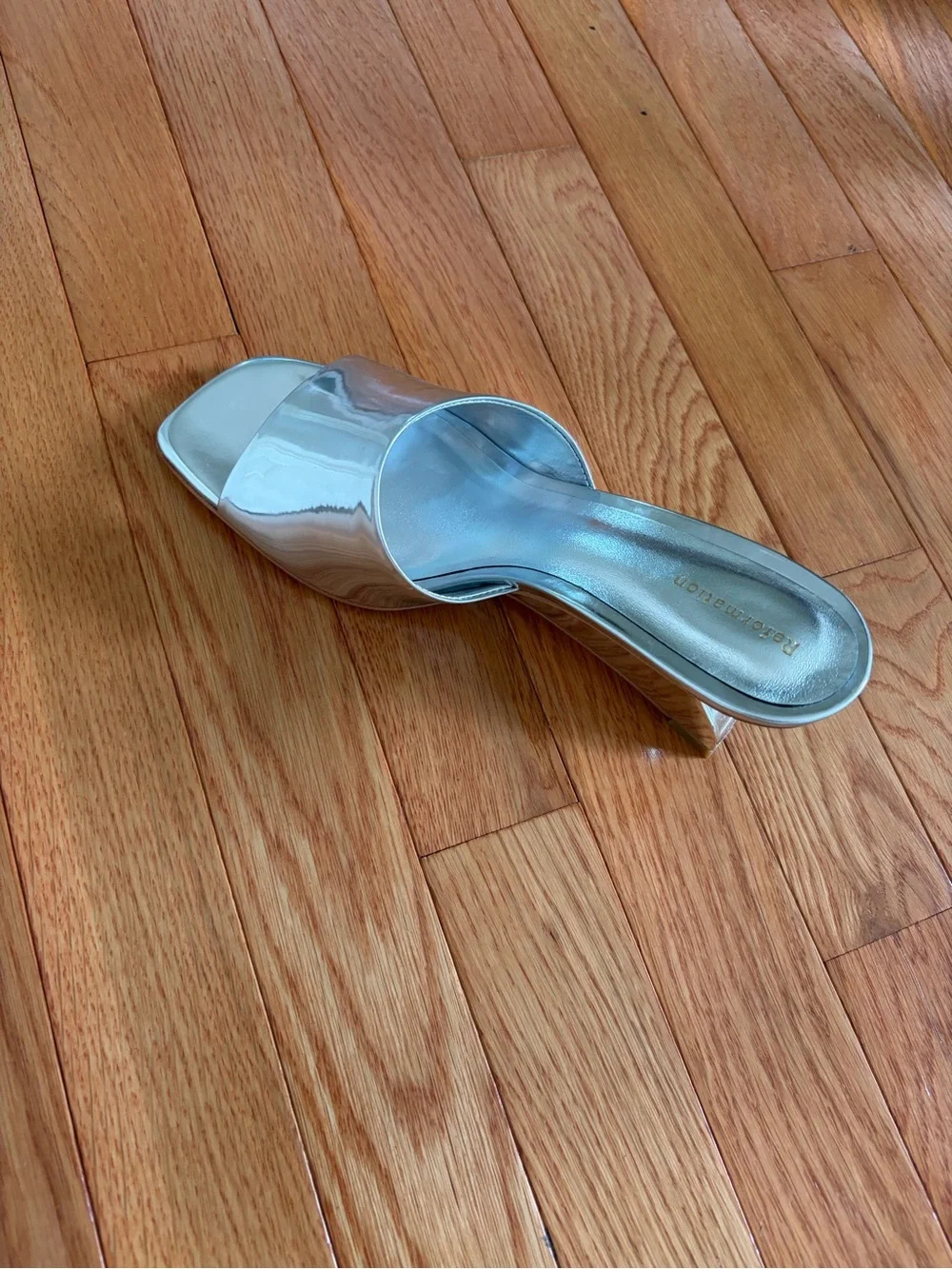 Reformation Silver Sculpted Wedge Slide